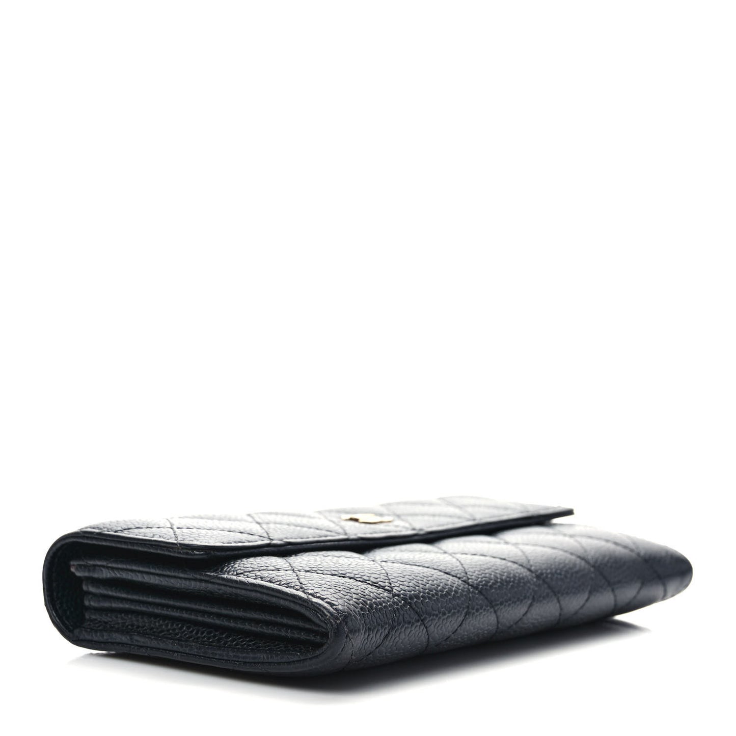Caviar Quilted Large Gusset Flap Wallet Black