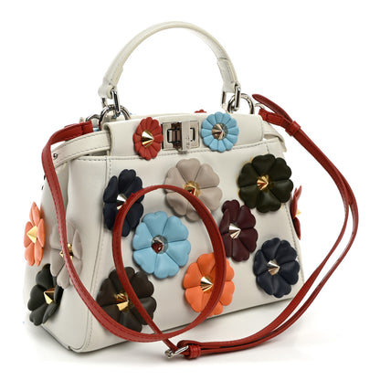 Fendi Nappa Flowerland Mini Peekaboo Iconic Satchel White Ice Multicolor 3 of 14
