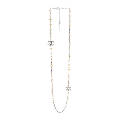 Chanel Pearl Baguette Crystal CC Long Necklace Silver 3 of 7