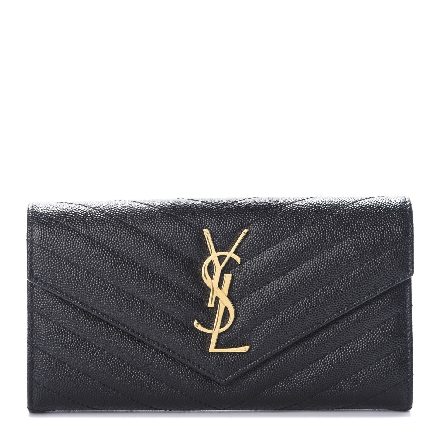 Grain De Poudre Matelasse Chevron Monogram Flap Wallet Black