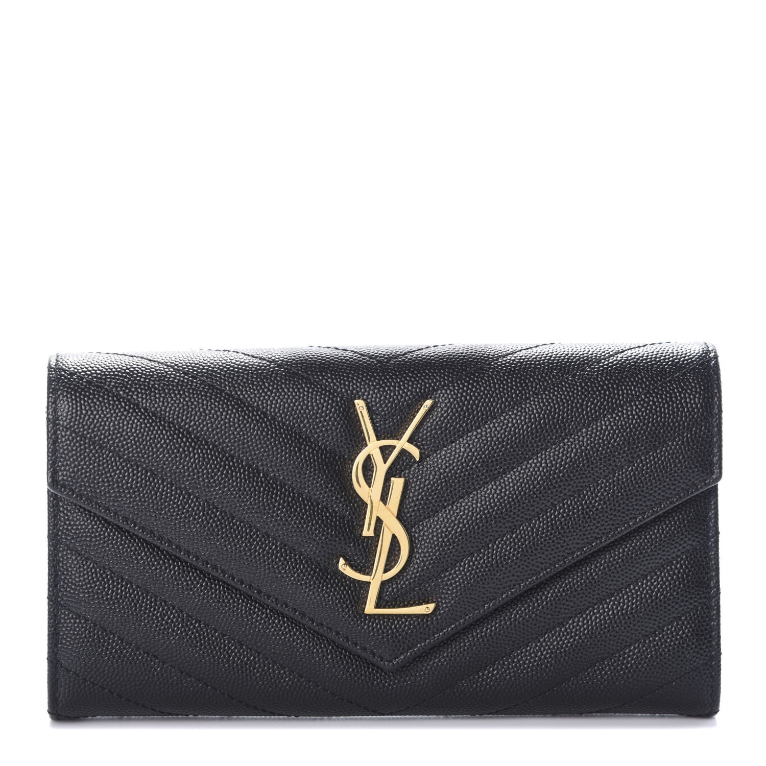 Saint Laurent Grain De Poudre Matelasse Chevron Monogram Flap Wallet Black 1 of 6