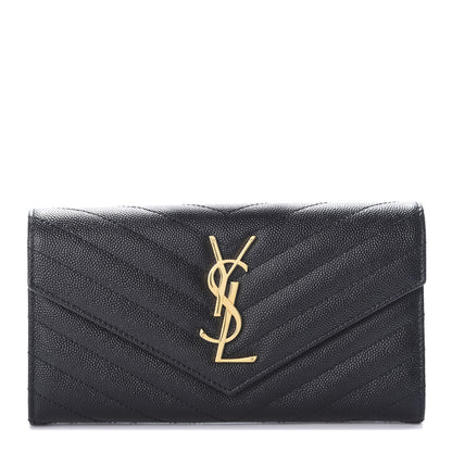 Saint Laurent Grain De Poudre Matelasse Chevron Monogram Flap Wallet Black 1 of 6