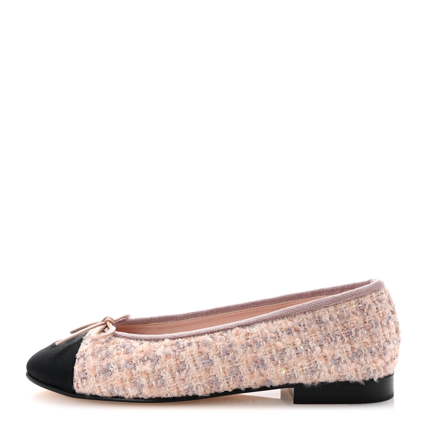 Glittered Tweed Grosgrain Cap Toe CC Ballerina Flats 36.5 Light Pink Beige Ecru Black