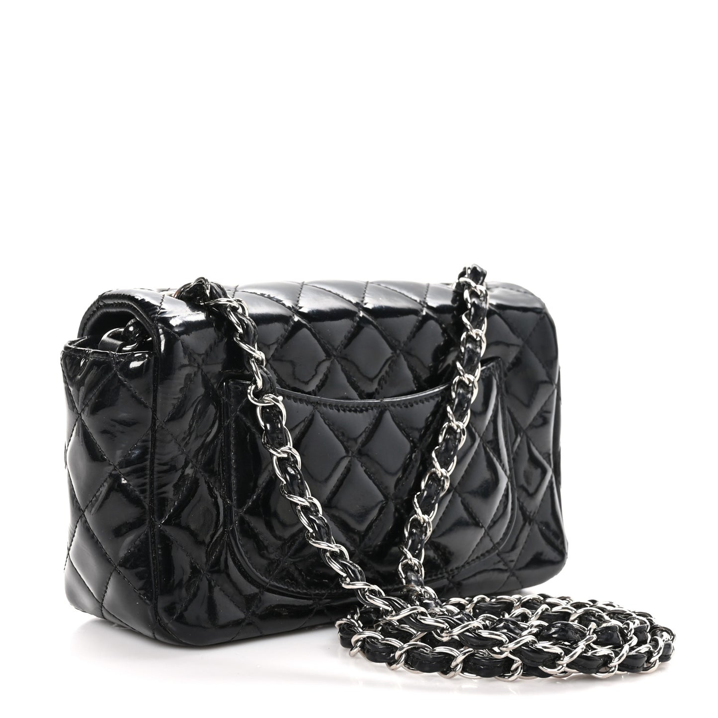 Patent Calfskin Quilted Mini Rectangular Flap Black