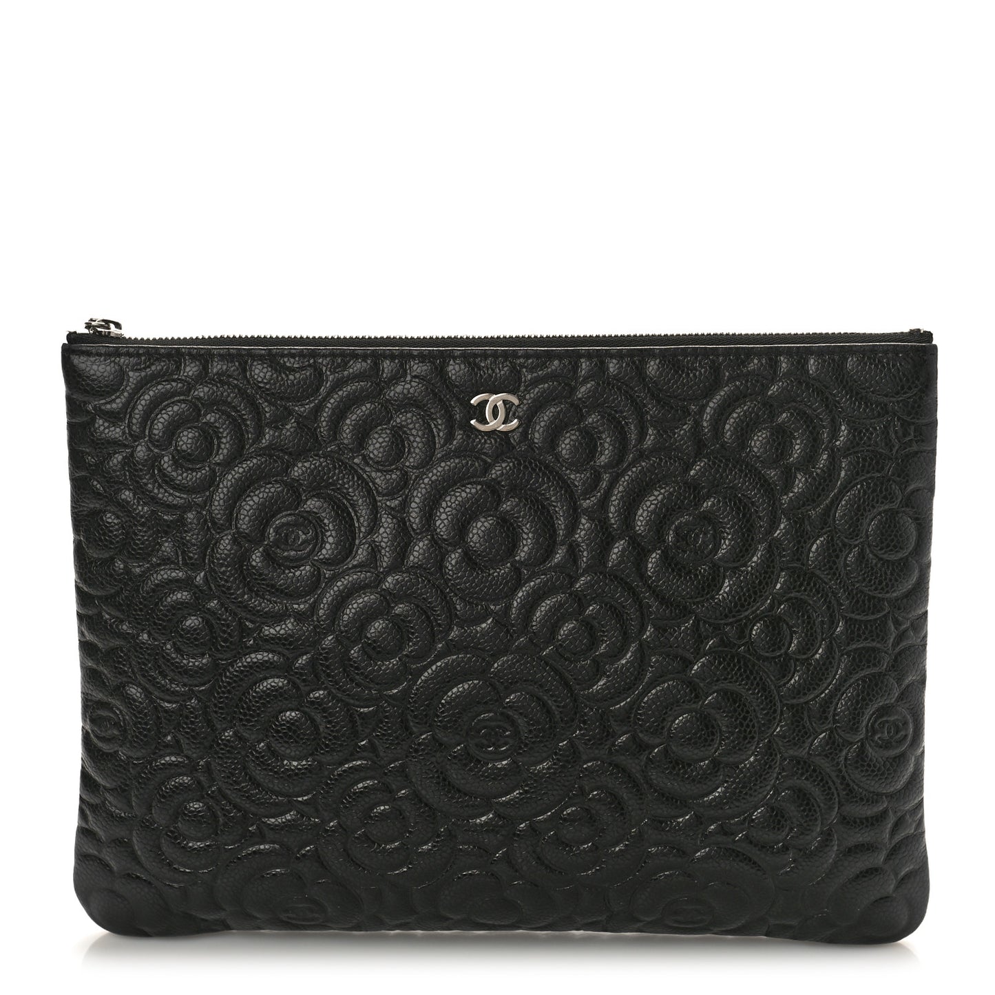 Caviar Camellia Embossed Medium Cosmetic Case Black