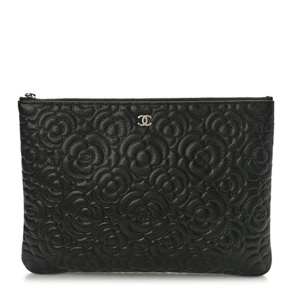 Chanel Caviar Camellia Embossed Medium Cosmetic Case Black 1 of 8