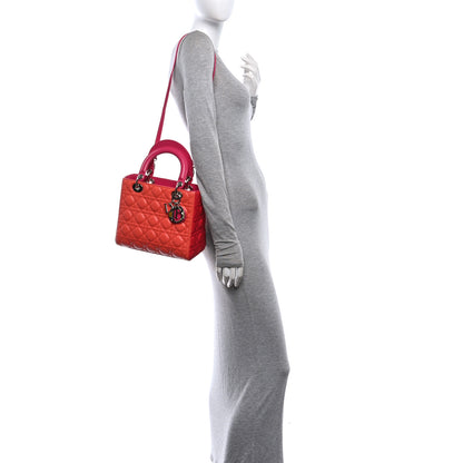 Christian Dior Lambskin Cannage Tri-Color Medium Lady Dior Orange Riviera Fuchsia Cosmopolitan Lipstick Natural 2 of 9