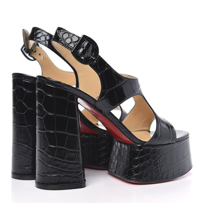 Christian Louboutin Calfskin Crocodile Embossed Foolish Platform Sandals 38.5 Black 4 of 8