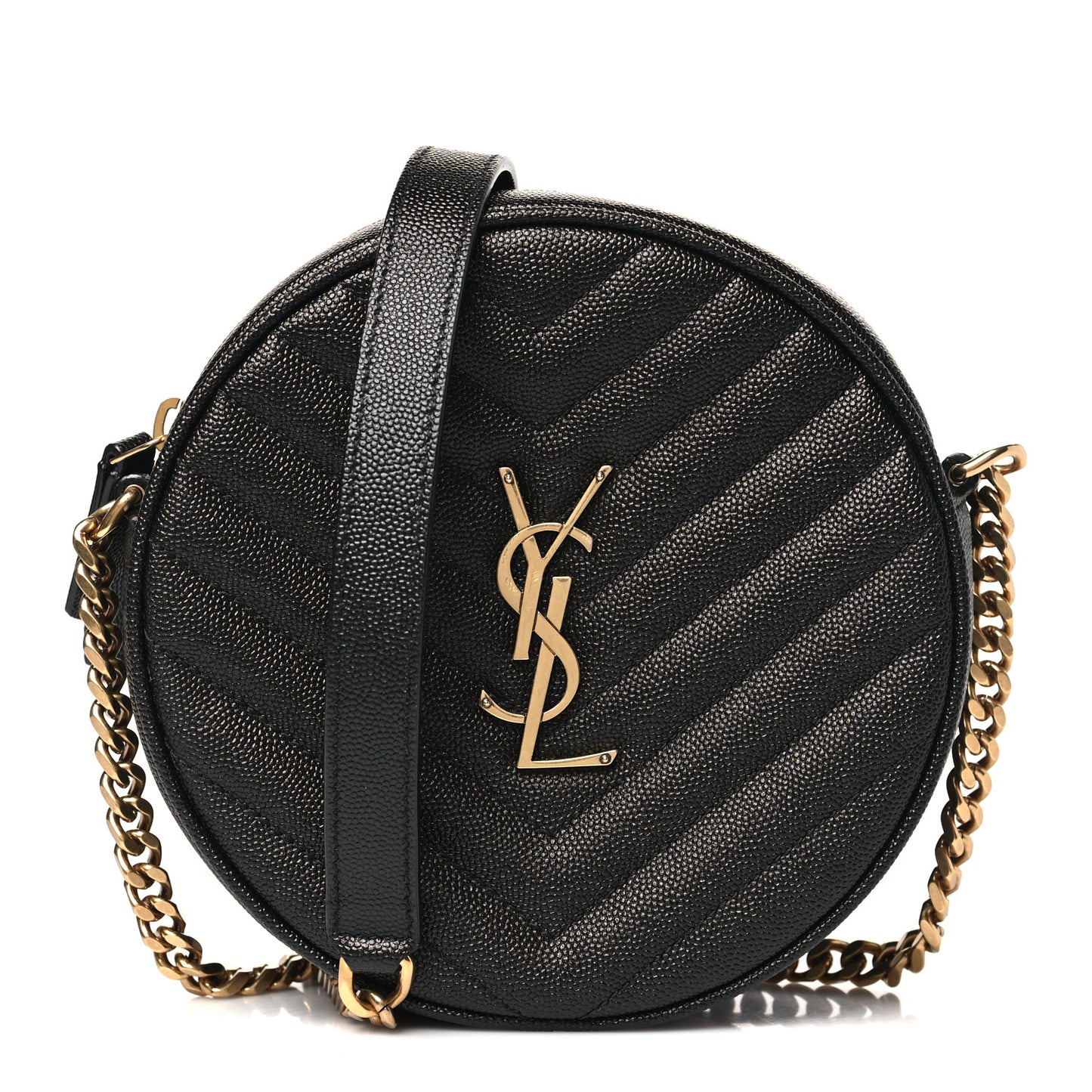 Grain De Poudre Matelasse Chevron Quilted Round Vinyle Camera Bag Black
