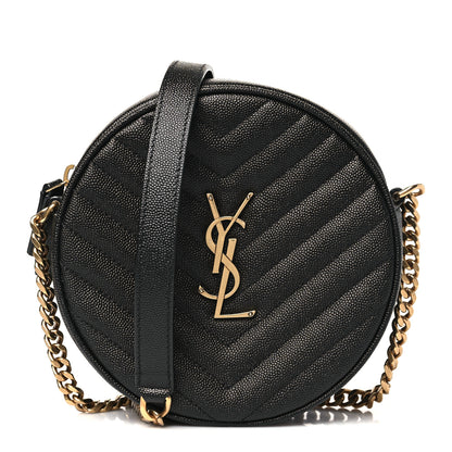 Saint Laurent Grain De Poudre Matelasse Chevron Quilted Round Vinyle Camera Bag Black 1 of 11