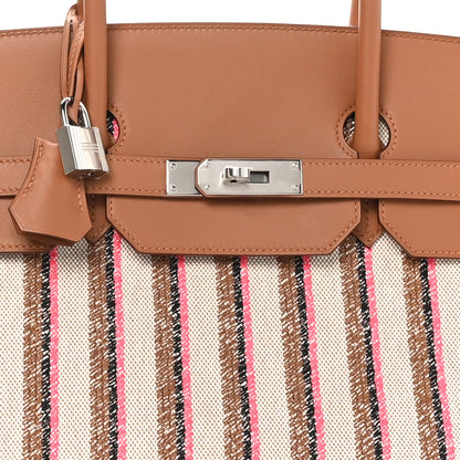 Hermes Toile Swift Broderie Shoulder Birkin Light 39 Gold Fauve Rose Pop Black 8 of 10