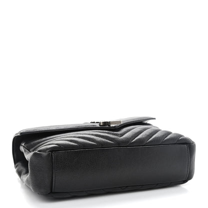 Saint Laurent Sheepskin Matelasse Chevron Monogram Medium College Bag Black 3 of 13