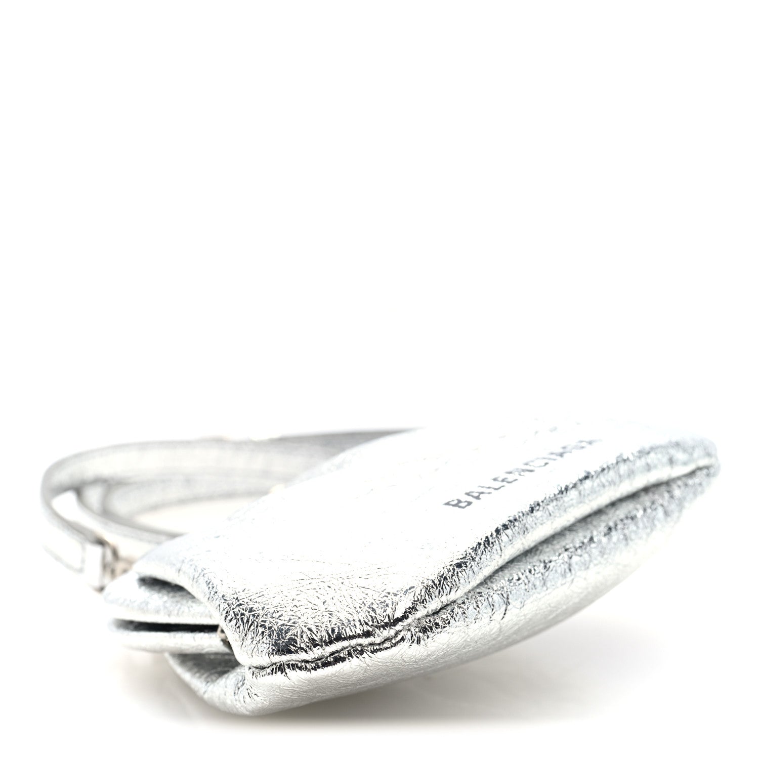 Balenciaga Metallic Textured Calfskin Logo Cloud Coin Purse With Strap Silver 4 of 11