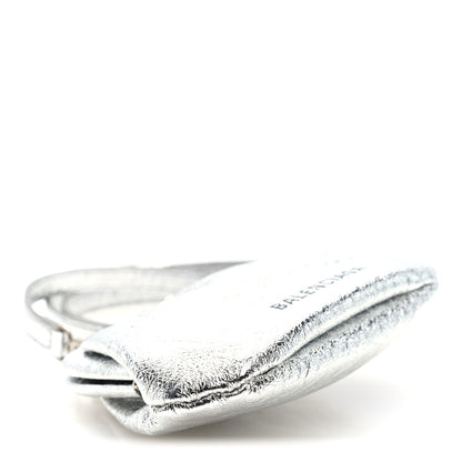 Balenciaga Metallic Textured Calfskin Logo Cloud Coin Purse With Strap Silver 4 of 11