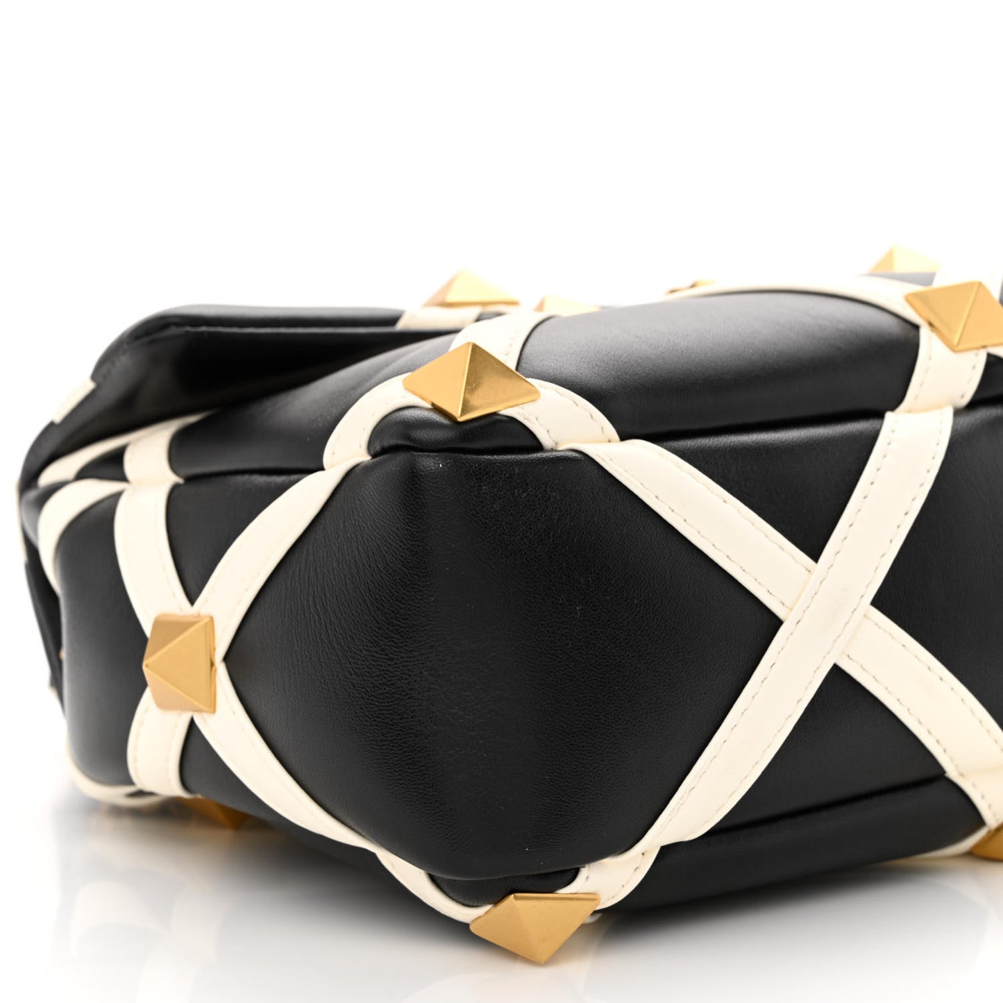 Nappa Large Roman Stud Shoulder Bag Black White