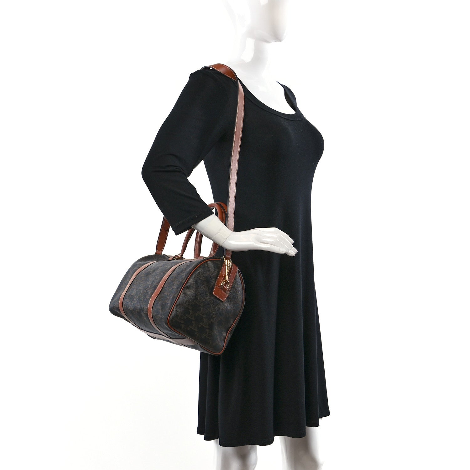 Celine Triomphe Canvas Calfskin Boston Bag Tan 2 of 8