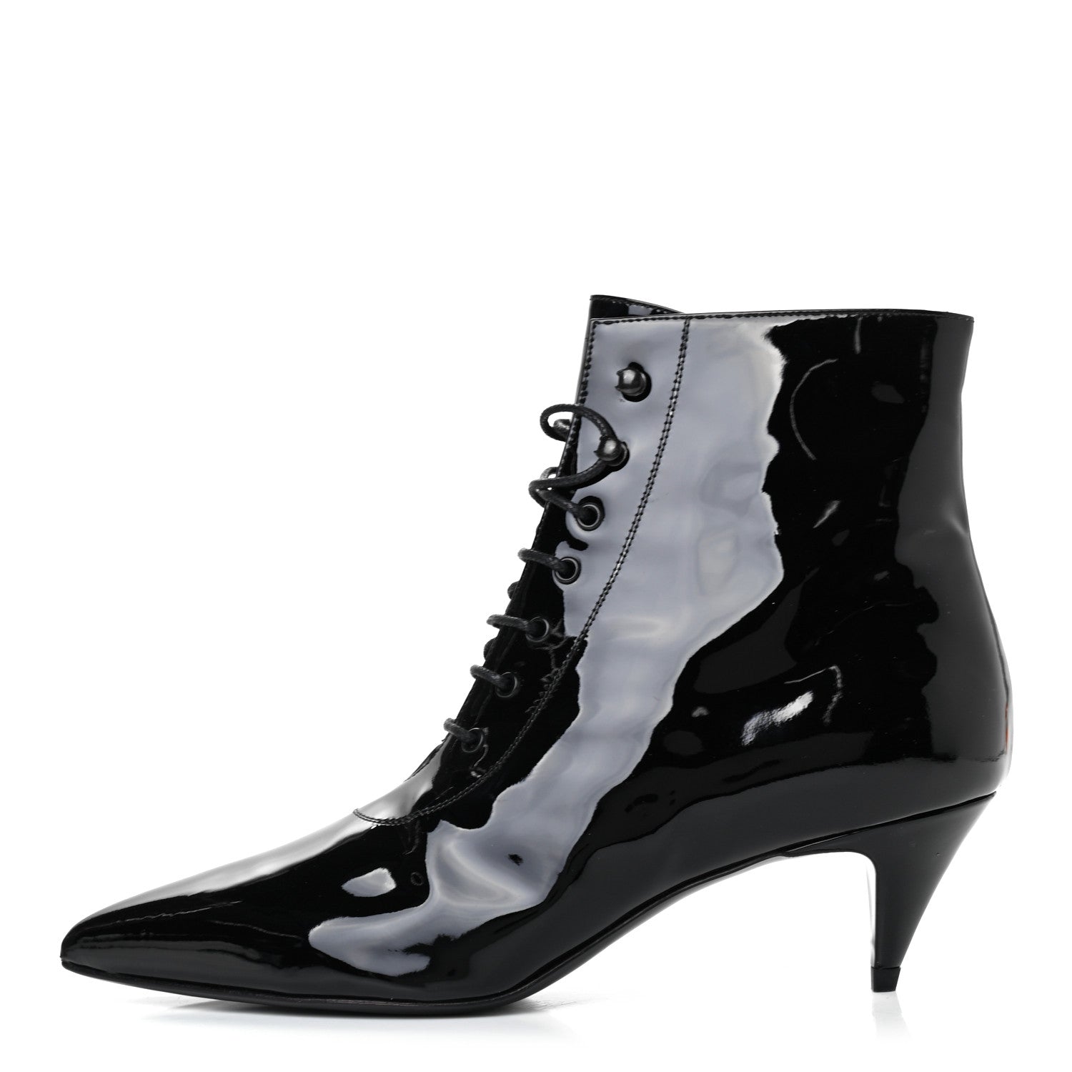 Saint Laurent Patent Calfskin Cat 50 Laced Boots 37.5 Black 1 of 7