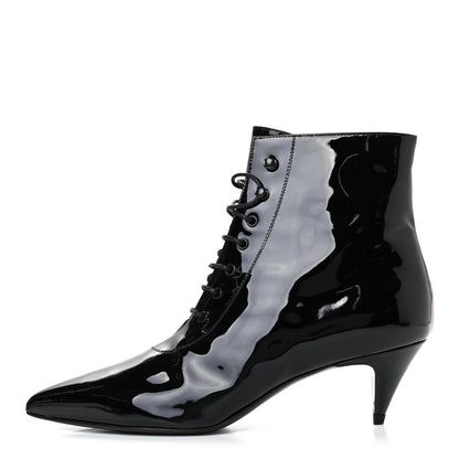 Saint Laurent Patent Calfskin Cat 50 Laced Boots 37.5 Black 1 of 7