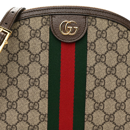Gucci GG Supreme Monogram Textured Dollar Calfskin Web Small Ophidia Dome Shoulder Bag Beige Ebony New Acero 8 of 10