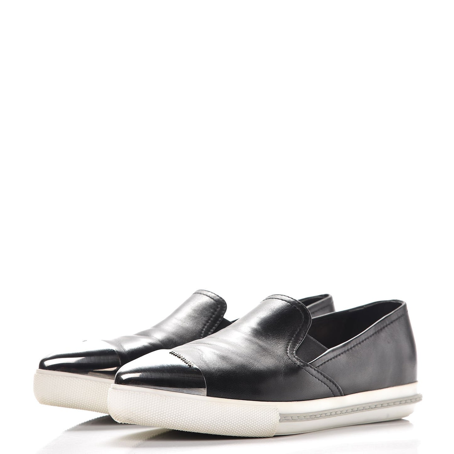 Nappa Metal Cap Toe Slip On Sneakers 37.5 Nero Black
