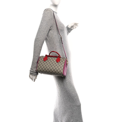 Gucci GG Supreme Monogram Moon Calfskin Small Boston Beige Ebony Hibiscus Red New Rosette 2 of 11