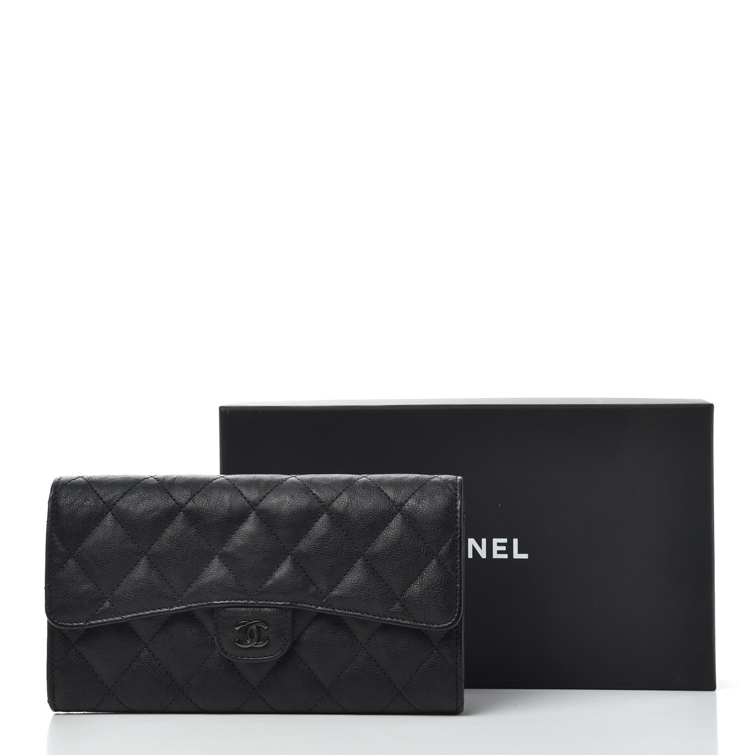 Chanel Crumpled Calfskin Quilted Large Flap Wallet So Black 7 of 7