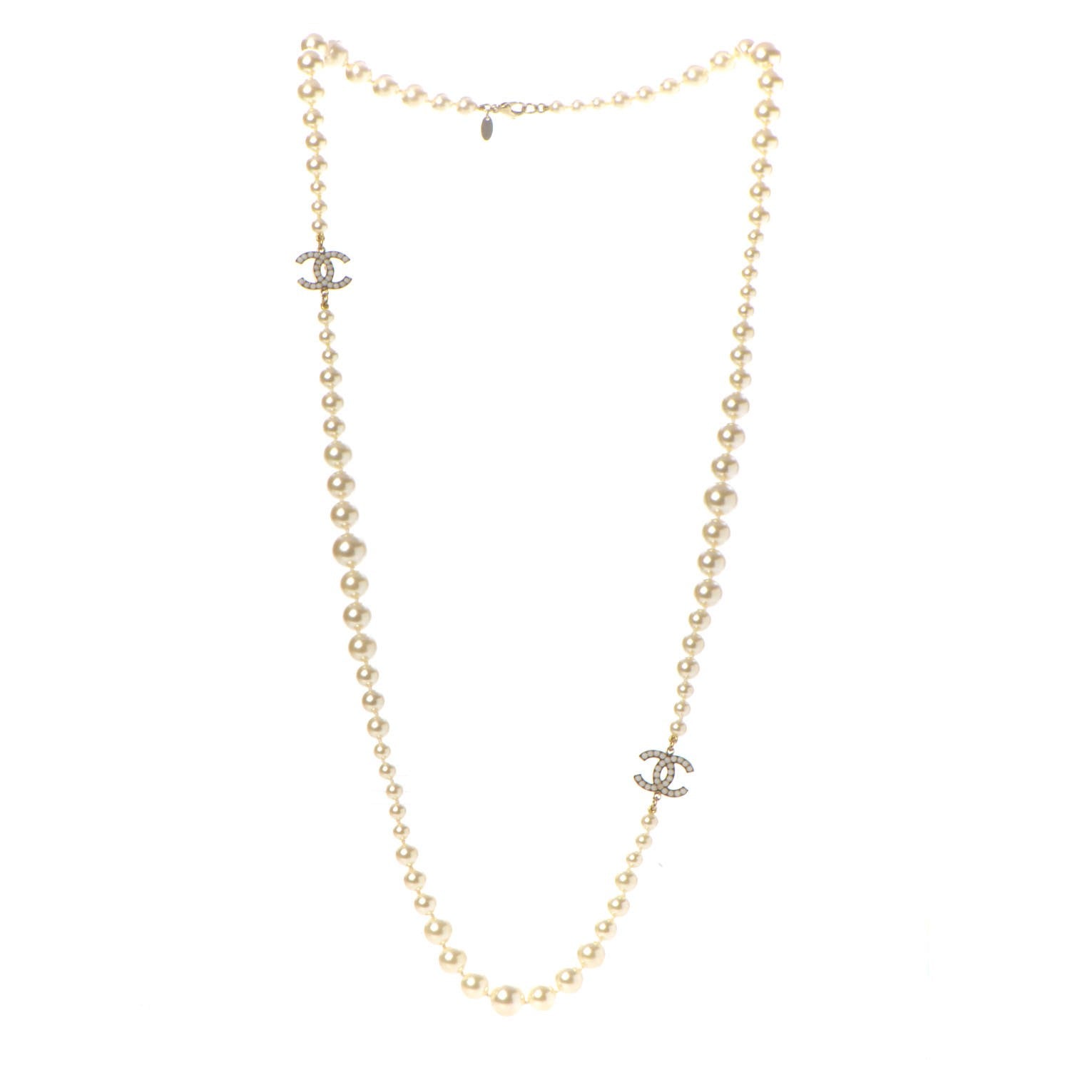 Chanel Graduated Pearl Long CC Necklace Gold 3 of 5