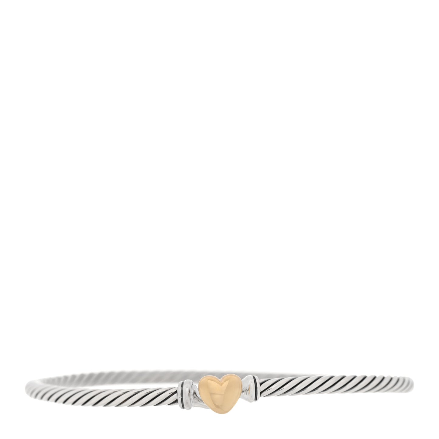 Sterling Silver 18K Yellow Gold 3mm Cable Collectibles Heart Bracelet
