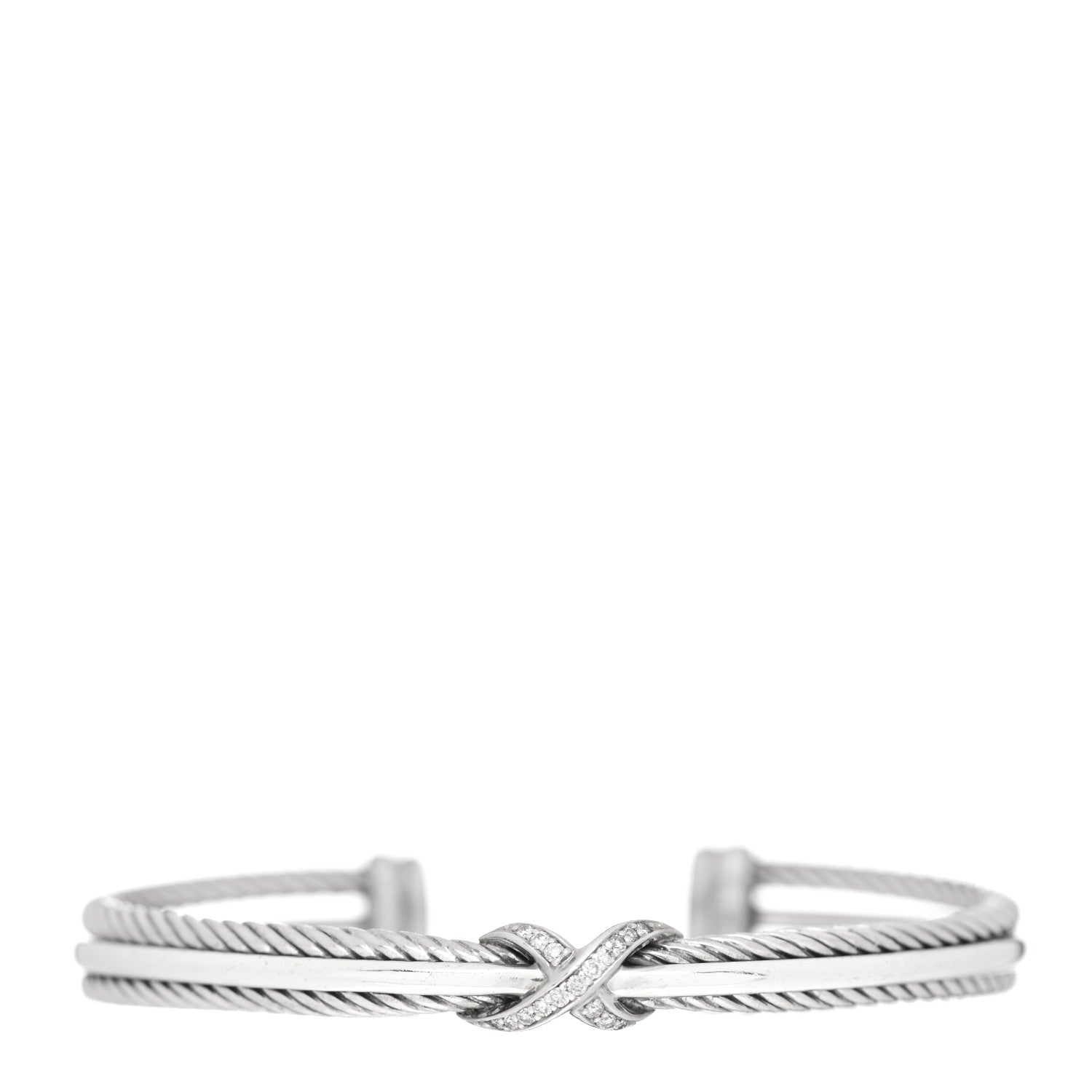 David Yurman Sterling Silver Diamond 7mm Crossover X Bracelet 1 of 4