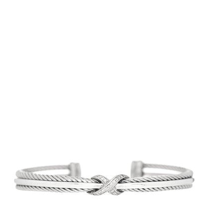 David Yurman Sterling Silver Diamond 7mm Crossover X Bracelet 1 of 4
