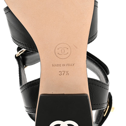 Chanel Lambskin Logo CC Turnlock Sandals 37.5 Black 6 of 9