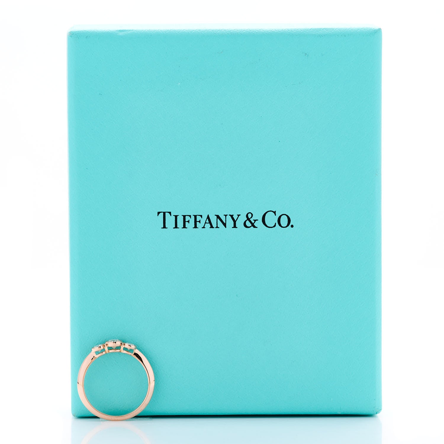 Tiffany 18K Rose Gold Diamond Three Stone Milgrain Ring 49 5 5 of 5