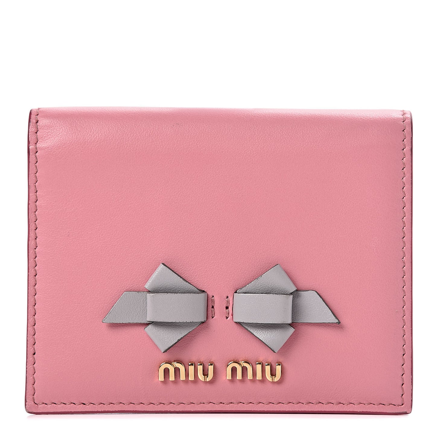 Soft Calfskin Mini Bow Wallet Petalo Granito