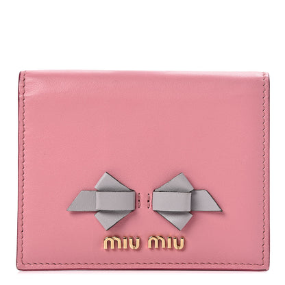Miu Miu Soft Calfskin Mini Bow Wallet Petalo Granito 1 of 6