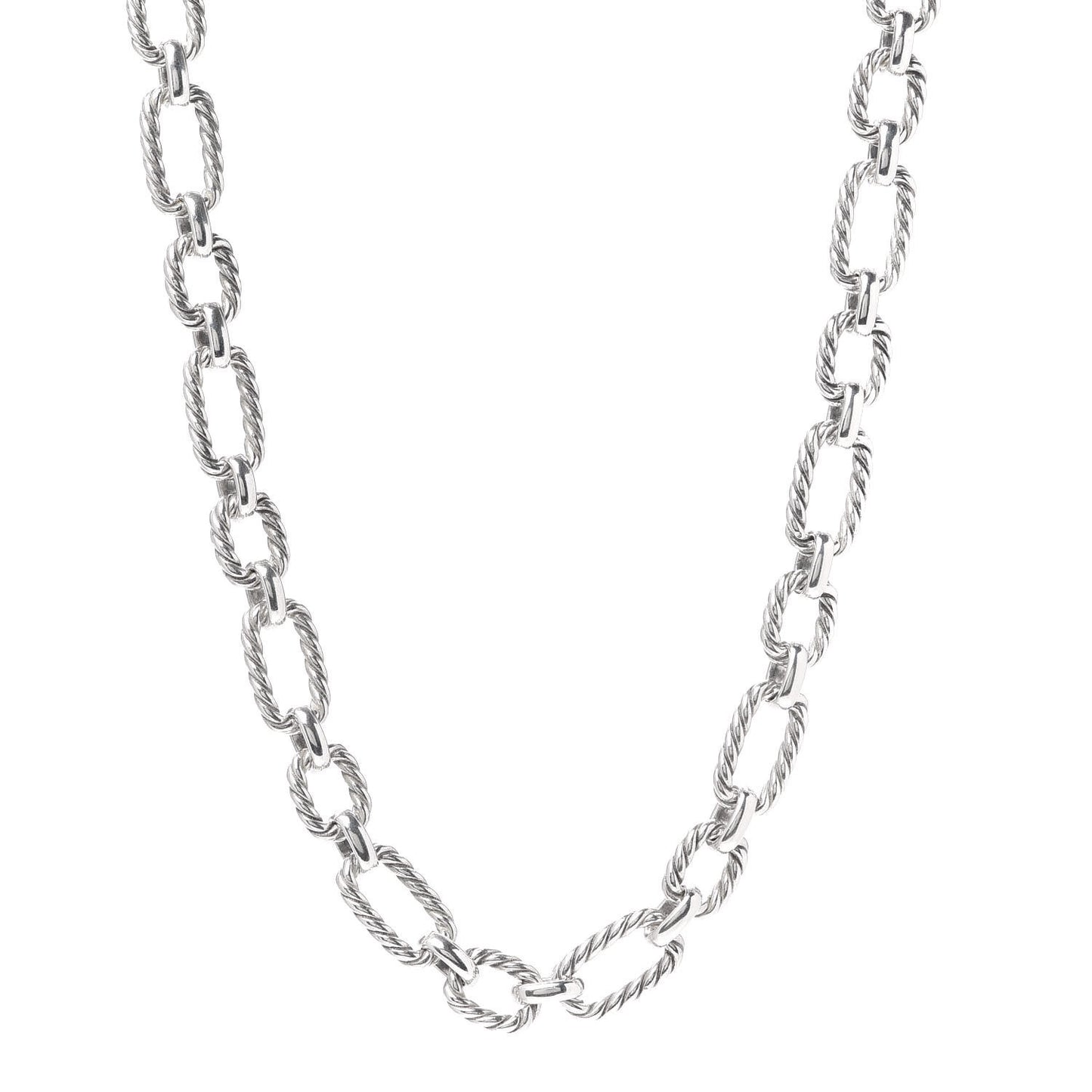 Sterling Silver Blue Sapphire 9.5mm Cushion Link Chain Necklace