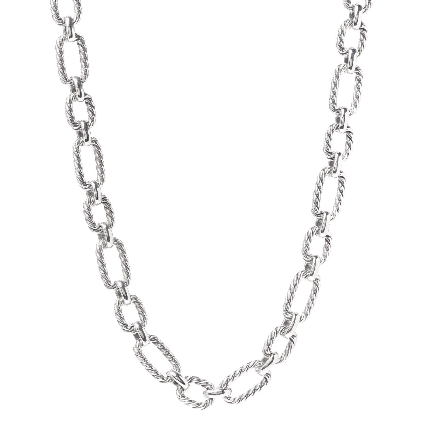 David Yurman Sterling Silver Blue Sapphire 9.5mm Cushion Link Chain Necklace 1 of 5