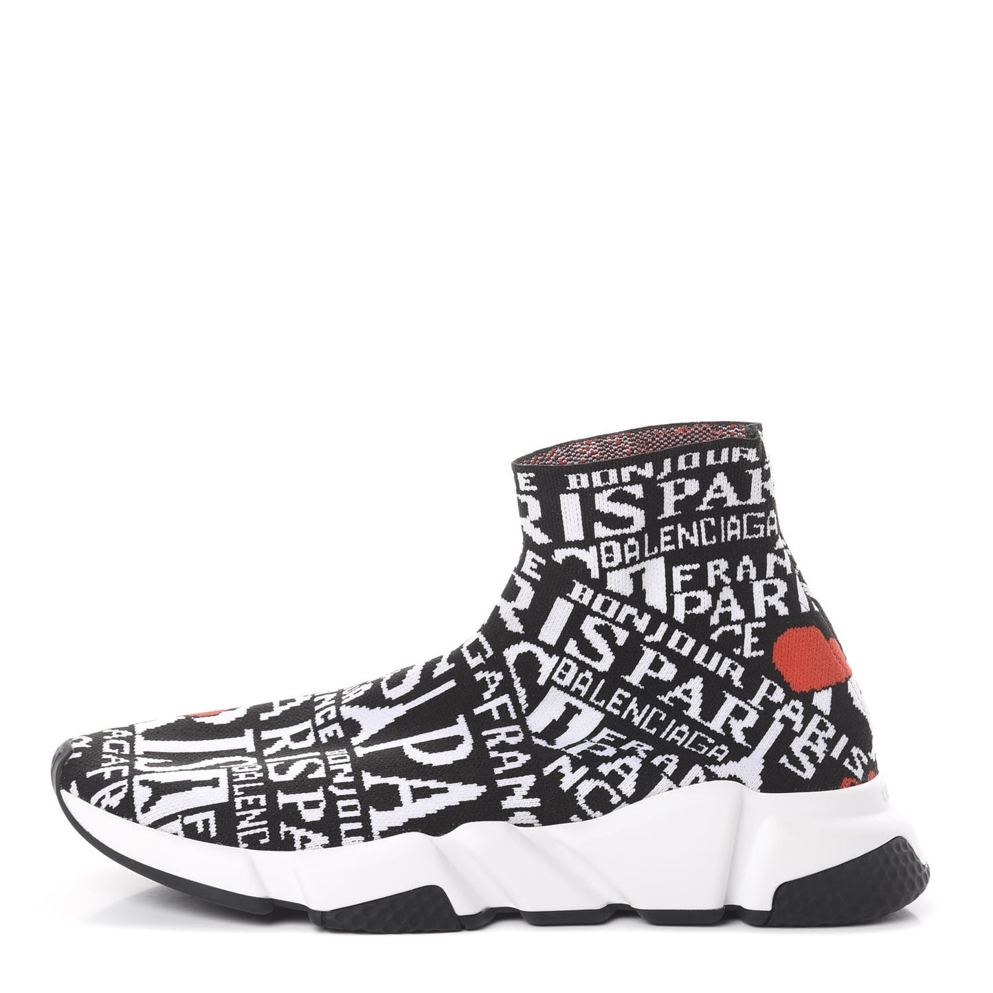Neoprene Knit Bonjour Paris Womens Speed Sneakers 38 Black White Red
