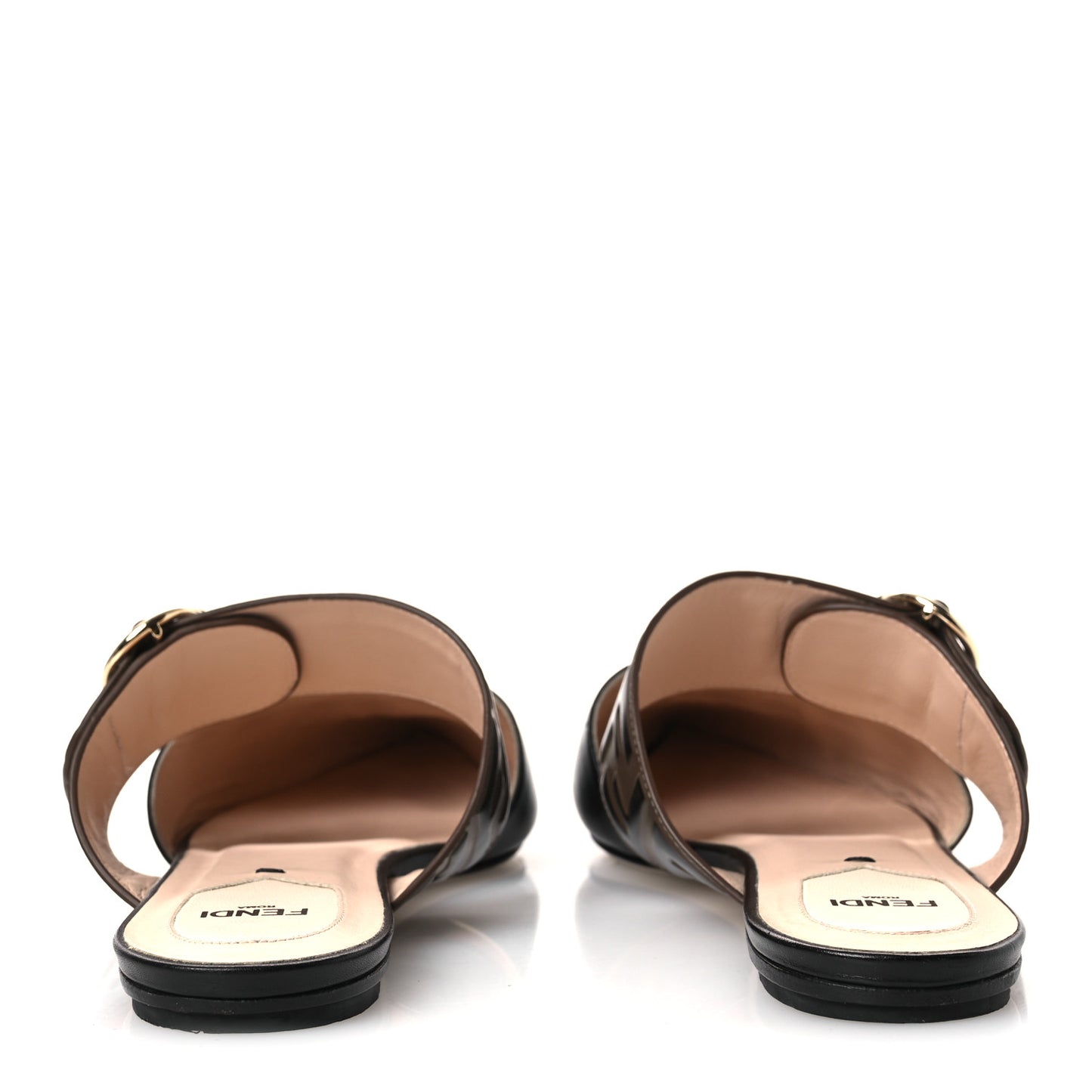 Vitello FF Embossed Buckle Flat Mules 39 Maya Black