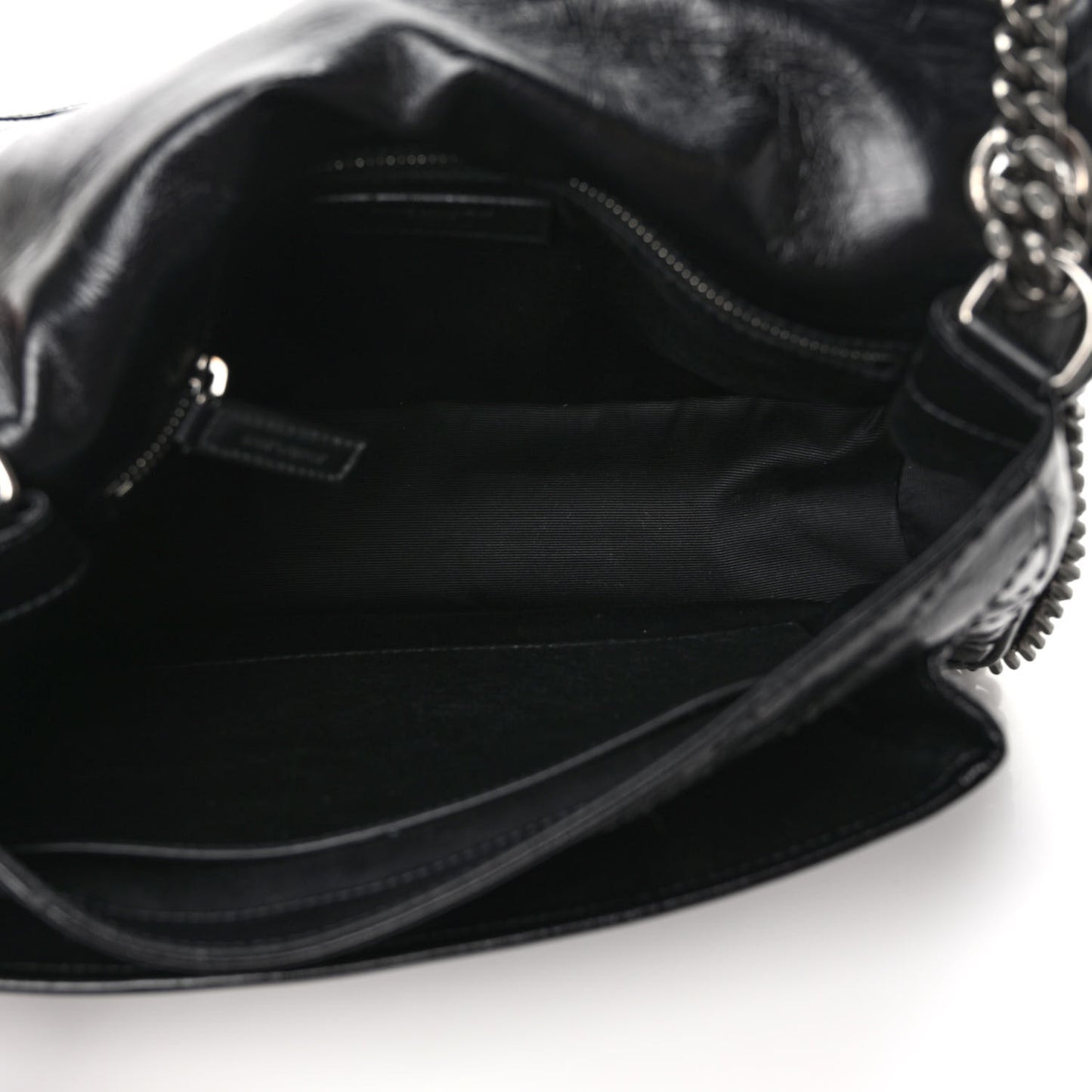 Crinkled Calfskin Matelasse Monogram Medium Niki Chain Satchel Black