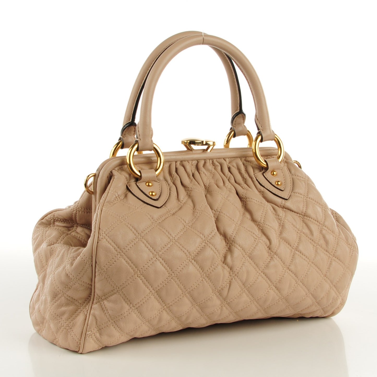 Lacquered Goatskin Quilted Stam Beige