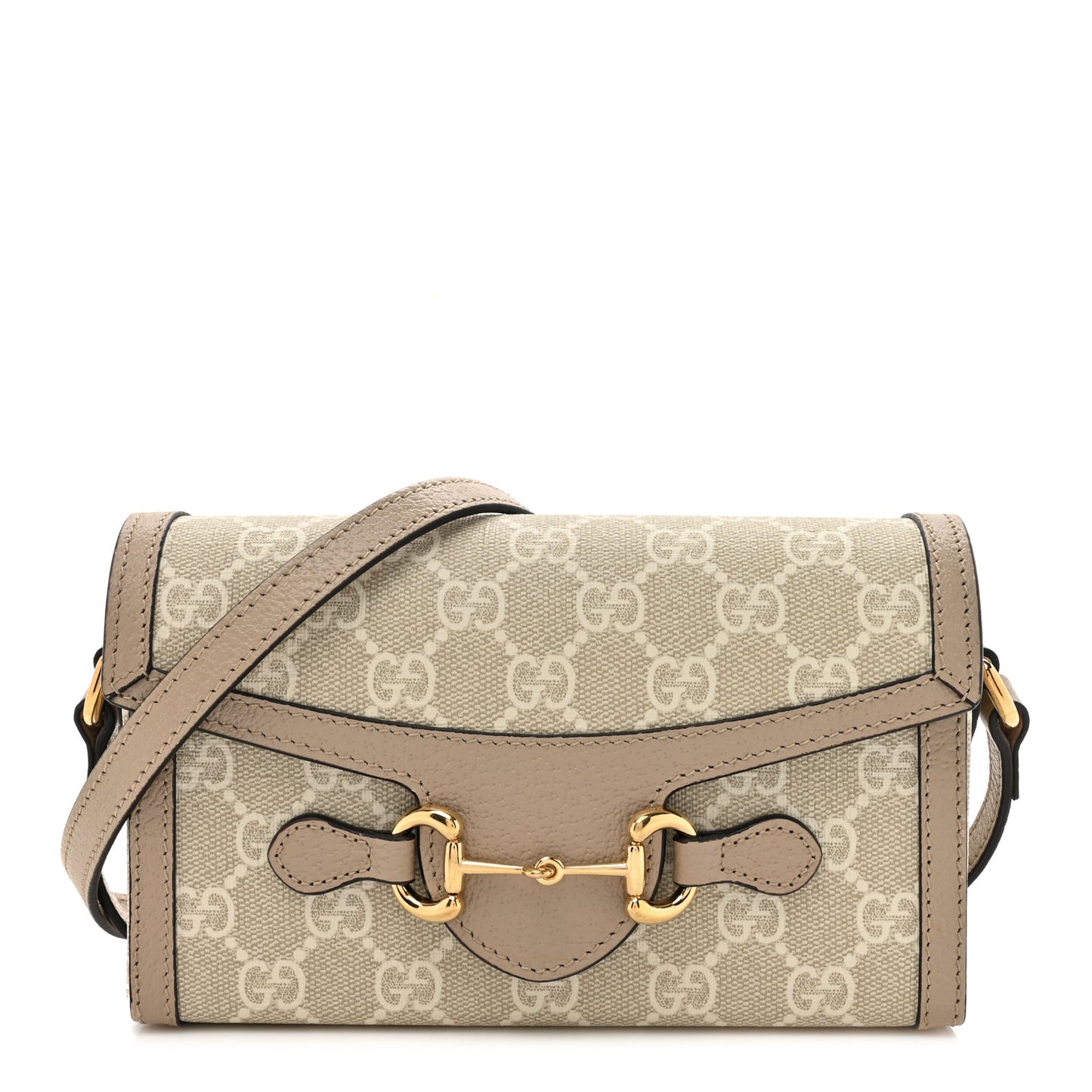 GG Supreme Monogram Textured Dollar Calfskin Mini Horsebit 1955 Shoulder Bag Beige Mystic White Oatmeal