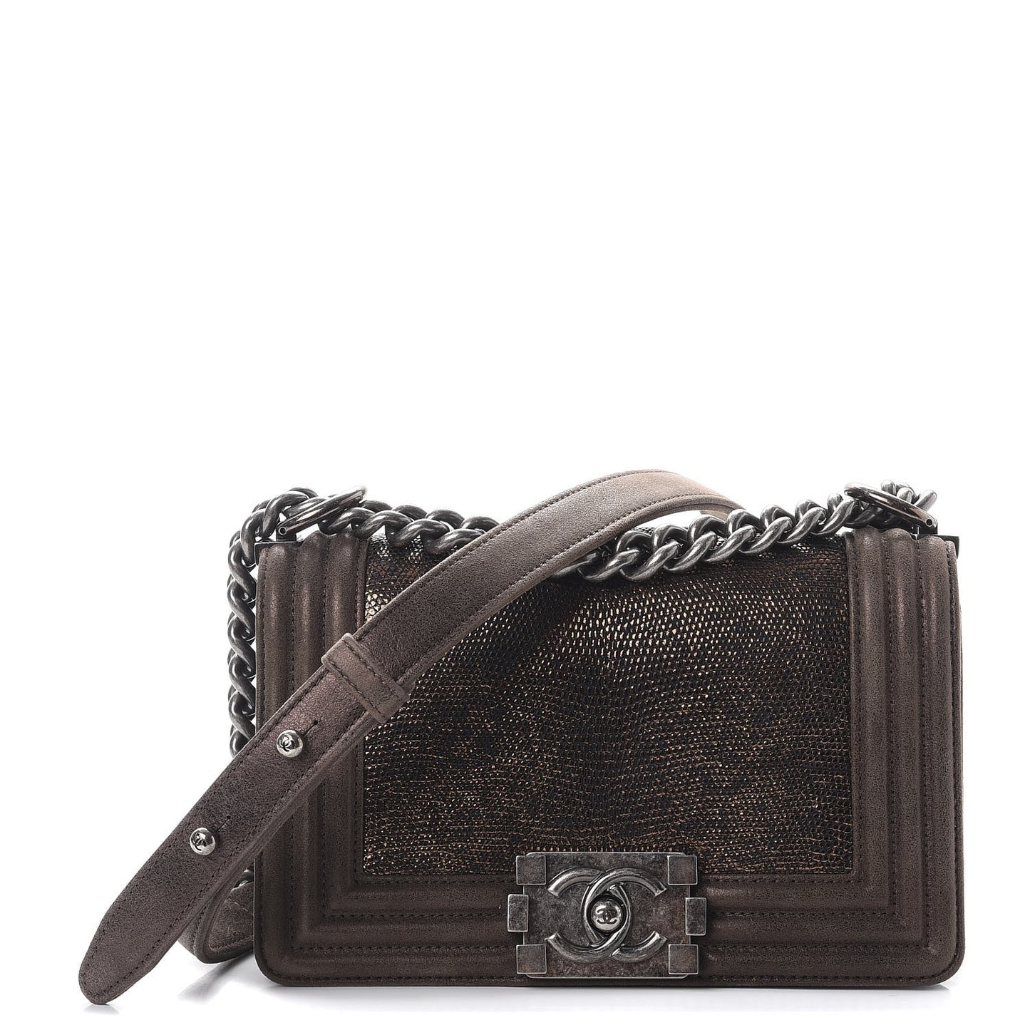 Metallic Lizard Iridescent Calfskin Small Boy Flap Bronze