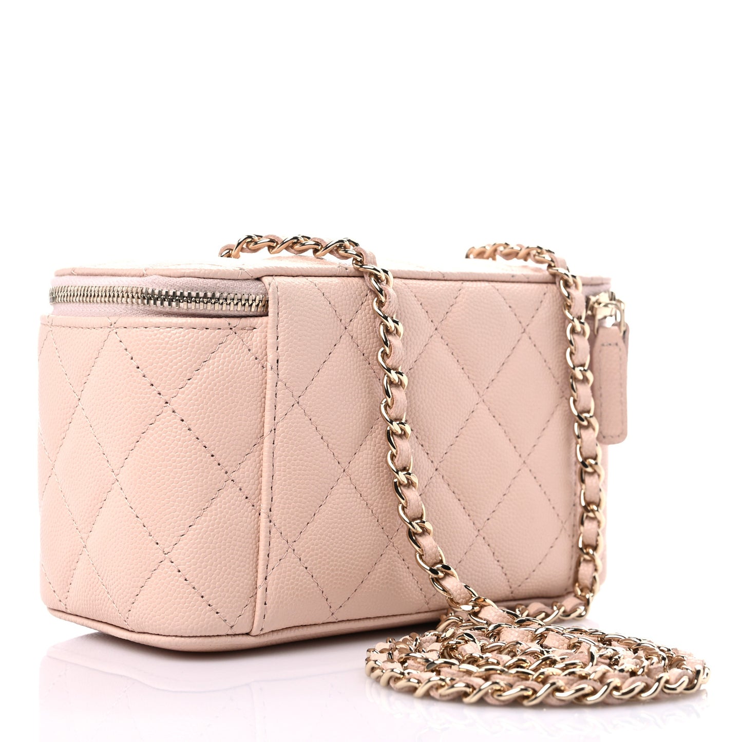 Caviar Quilted Small Vanity Case With Chain Light Beige