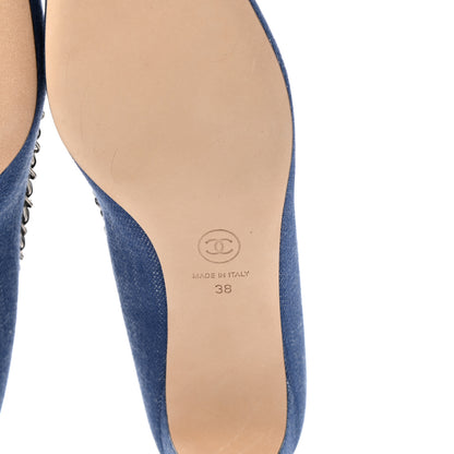 Chanel Denim Grosgrain Chain Cap Toe Pumps 38 Blue Black 6 of 10