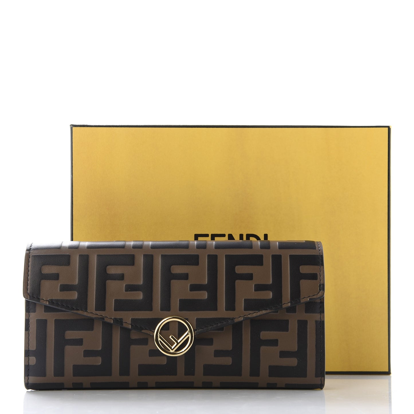 Vitello Soft F is Fendi Bi-Color FF 1974 Embossed Continental Envelope Wallet Maya Black