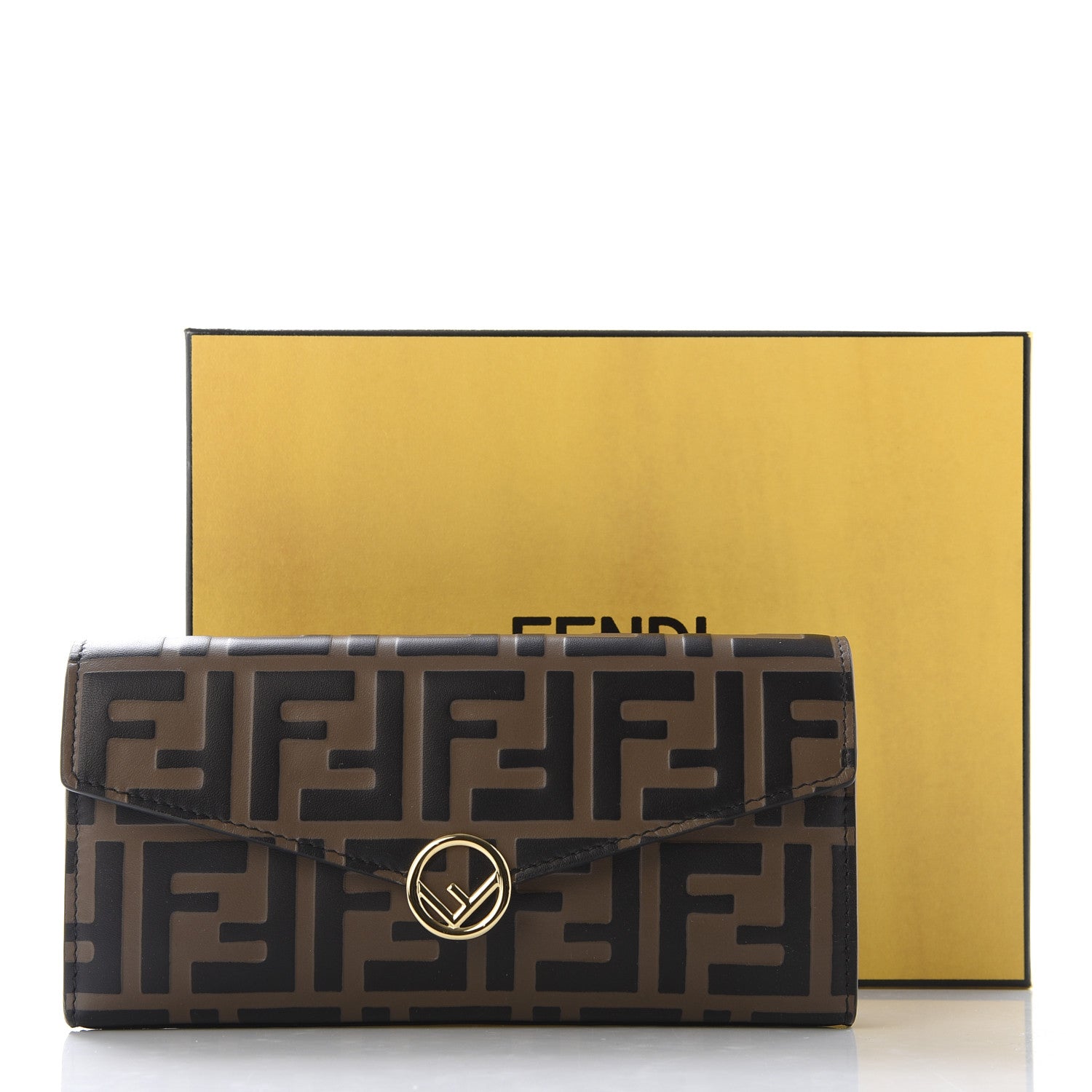 Fendi Vitello Soft F is Fendi Bi-Color FF 1974 Embossed Continental Envelope Wallet Maya Black 11 of 11