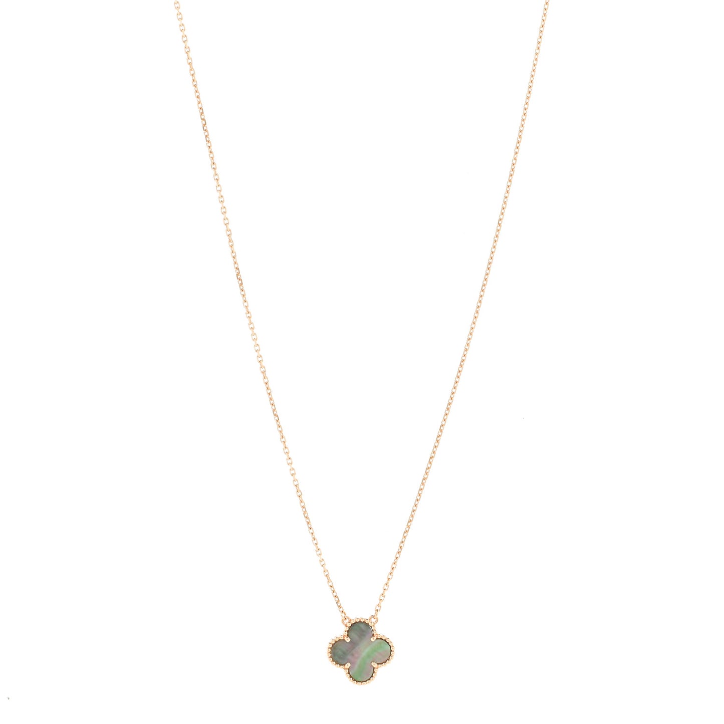 18K Rose Gold Gray Mother of Pearl Vintage Alhambra Pendant Necklace