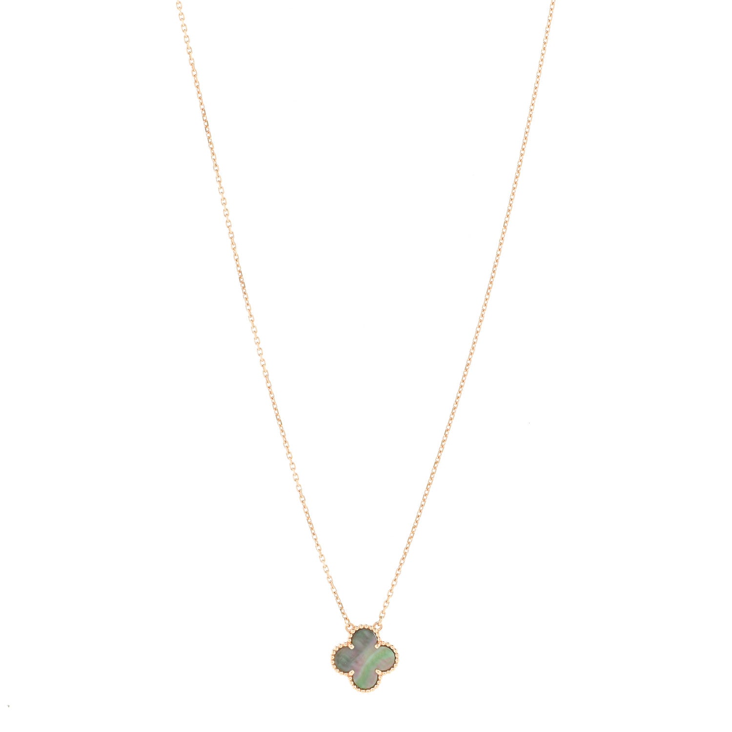 Van Cleef & Arpels 18K Rose Gold Gray Mother of Pearl Vintage Alhambra Pendant Necklace 1 of 6