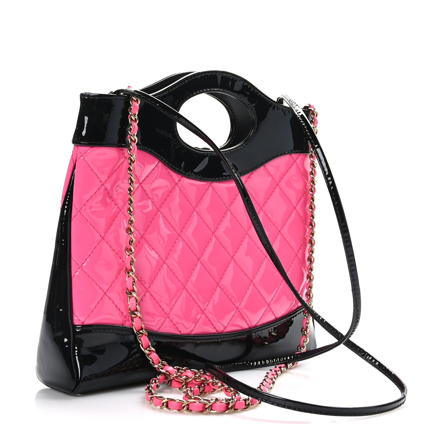 Chanel Patent Calfskin Quilted Mini 31 Shopping Bag Pink Black 3 of 10