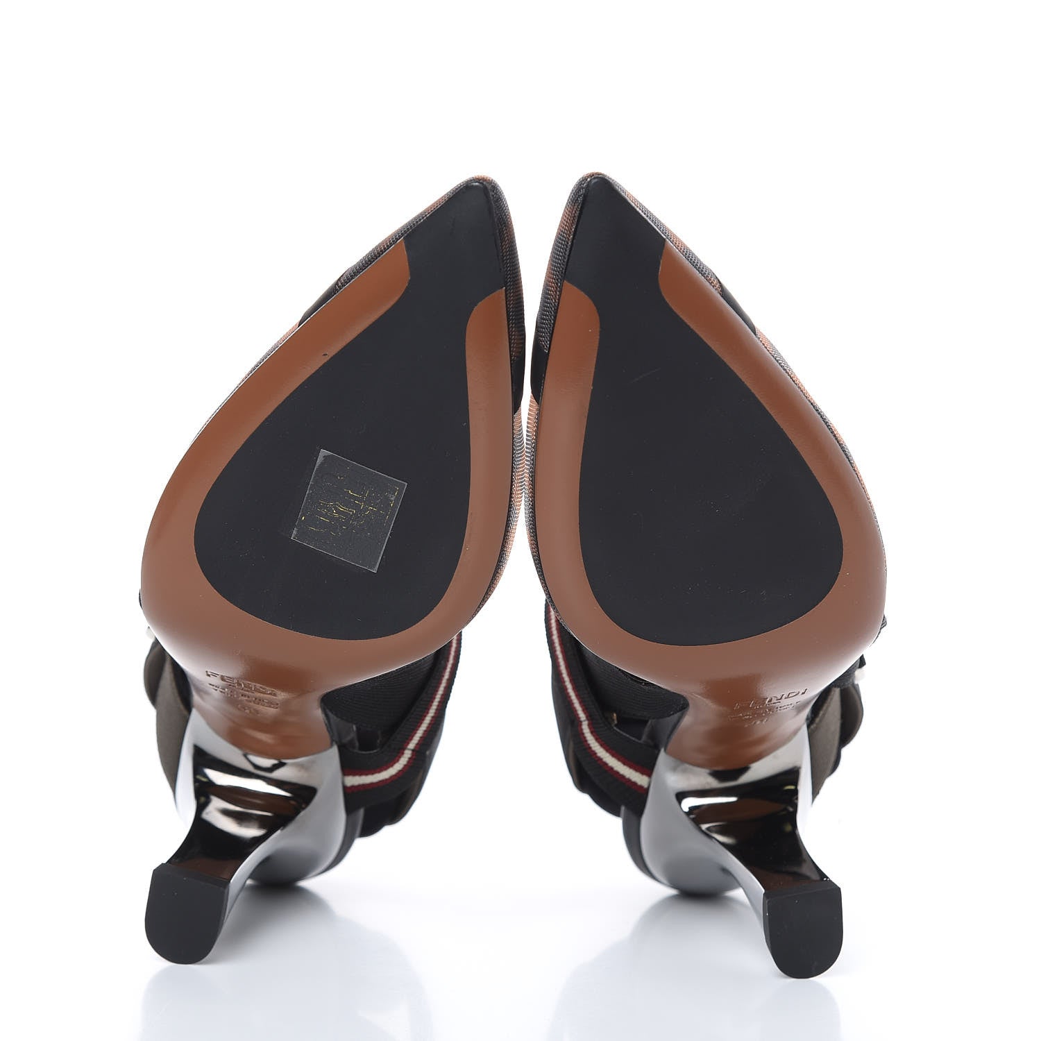 Fendi Technical Mesh FF Colibri 85mm Slingback Pumps 36 Tobacco Moro Bordeaux Black Military 5 of 8
